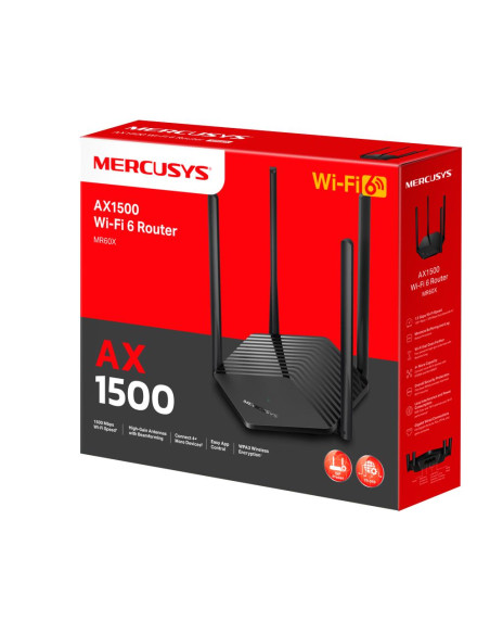 Wireless Router, MERCUSYS, 1500 Mbps, Wi-Fi 6, IEEE 802.11a/b/g, IEEE 802.11n, IEEE 802.11ac, IEEE 802.11ax, 3x10/100/1000M, LA
