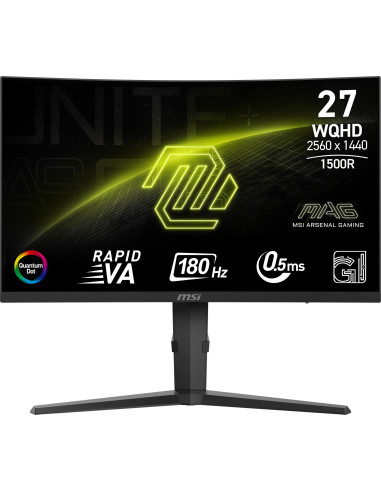 LCD Monitor, MSI, MAG 275CQRF QD E2, 27", Gaming/Curved, Swivel, Height adjustable, Tilt, Matte, Panel VA, 2560x1440, 16:9, 180