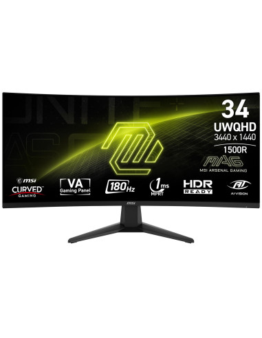 LCD Monitor, MSI, MAG 346CQ, 34", Gaming/Curved, Panel VA, 3440x1440, 16:9, 180 Hz, 1 ms, MAG346CQ