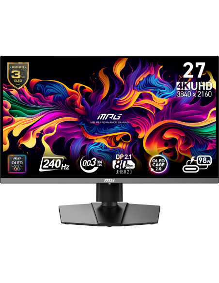 Monitor, MSI, MPG 272URX QD-OLED, 27", Gaming/4K, Matte, Panel QD-OLED, 3840x2160, 16:9, 240 ??, 0.03 ms, Swivel, Pivot, Height