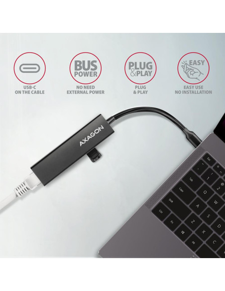I/O HUB USB-C 4PORT GLAN/0.2M HMC-GL3A AXAGON