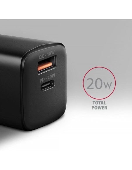 MOBILE CHARGER WALL USB 20W/2PORT BLACK ACU-PQ20 AXAGON