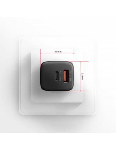 MOBILE CHARGER WALL USB 20W/2PORT BLACK ACU-PQ20 AXAGON