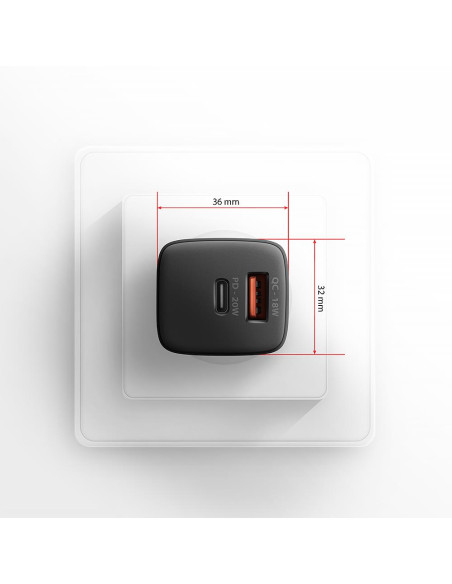 MOBILE CHARGER WALL USB 20W/2PORT BLACK ACU-PQ20 AXAGON