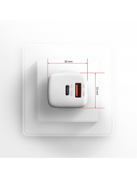 MOBILE CHARGER WALL USB 20W/2PORT WHITE ACU-PQ20W AXAGON