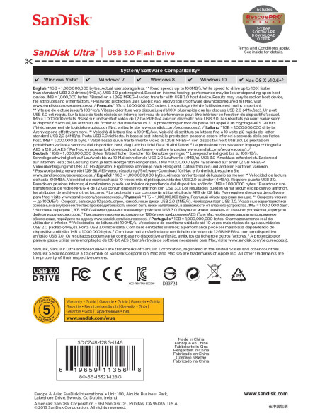 MEMORY DRIVE FLASH USB3 128GB/SDCZ48-128G-U46 SANDISK