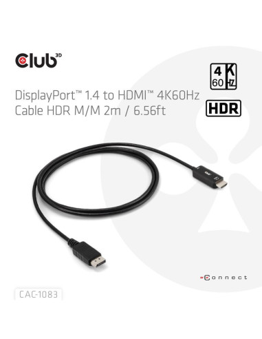 CABLE DP TO HDMI 2M/CAC-1083 CLUB3D