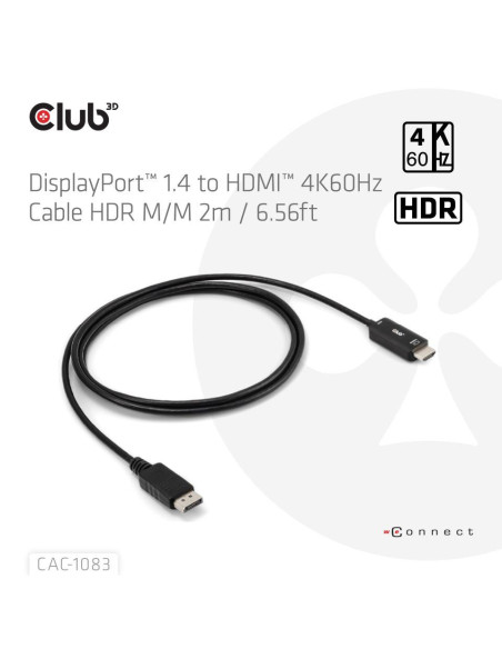 CABLE DP TO HDMI 2M/CAC-1083 CLUB3D