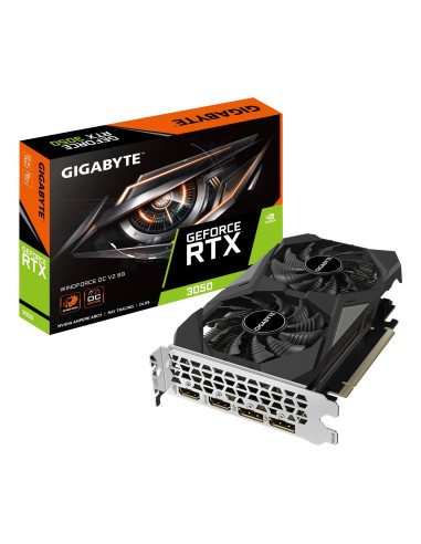 Graphics Card, GIGABYTE, NVIDIA GeForce RTX 3050, 6 GB, GDDR6, 96 bit, PCIE 4.0 16x, Memory 14000 MHz, GPU 1477 MHz, 2xHDMI, 2x