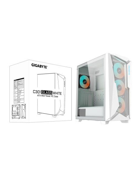 Case, GIGABYTE, C301GW V2, MidiTower, Case product features Transparent panel, Not included, ATX, EATX, MicroATX, MiniITX, Colo