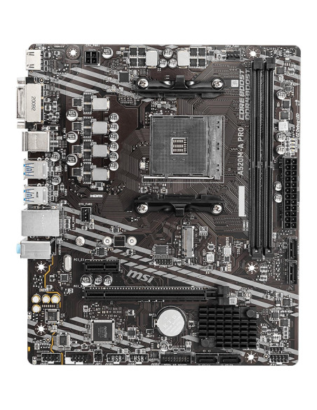 Mainboard, MSI, AMD A520, SAM4, MicroATX, 1xPCI-Express 3.0 1x, 1xPCI-Express 3.0 16x, 1xM.2, Memory DDR4, Memory slots 2, 1xDV