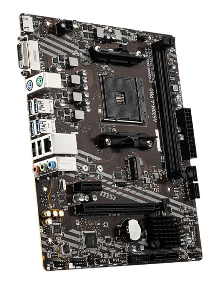 Mainboard, MSI, AMD A520, SAM4, MicroATX, 1xPCI-Express 3.0 1x, 1xPCI-Express 3.0 16x, 1xM.2, Memory DDR4, Memory slots 2, 1xDV