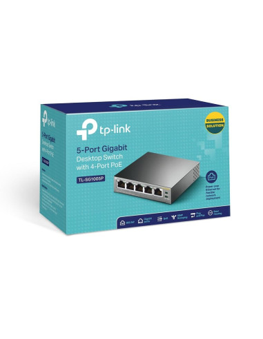Switch, TP-LINK, Desktop/pedestal, 5x10Base-T / 100Base-TX / 1000Base-T, PoE ports 4, TL-SG1005P