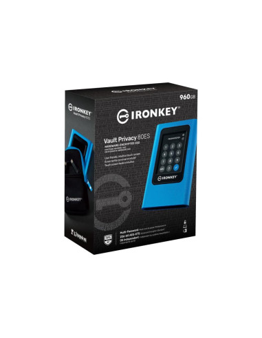 External SSD, KINGSTON, IronKey Vault Privacy 80, 960GB, USB 3.2, Write speed 250 MBytes/sec, Read speed 250 MBytes/sec, IKVP80