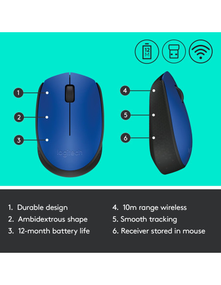 MOUSE USB OPTICAL WRL M171/BLUE 910-004640 LOGITECH