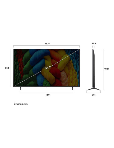 TV Set, LG, 55 ", 4K Ultra HD, 3840 x 2160 pixels, Flat, 16:9, LED, 55NANO80A3B