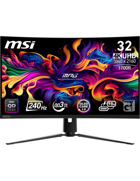 Monitor, MSI, MPG 321CURX QD-OLED, 31.5", Gaming/Curved/4K, Panel QD-OLED, 3840x2160, 16:9, 240 Hz, 0.03 ms, MPG321CURXQD-OLED