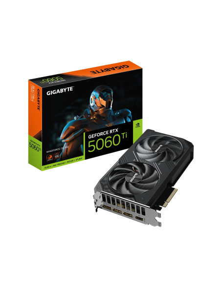 Graphics Card, GIGABYTE, NVIDIA GeForce RTX 5060 Ti, 16 GB, GDDR7, 128 bit, PCIE 5.0 8x, GPU 2587 MHz, Dual Slot Fansink, GV-N5