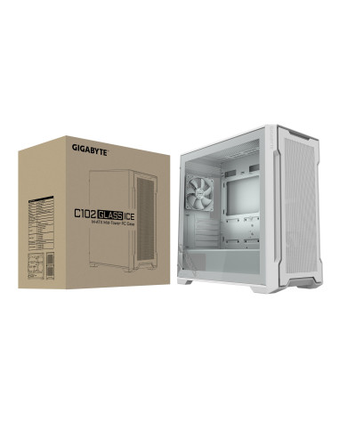 Case, GIGABYTE, GB-C102GI, MidiTower, Case product features Transparent panel, Not included, MicroATX, MiniITX, Colour White, C