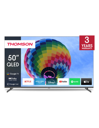 TV Set, THOMSON, 50", 4K/Smart, QLED, 3840x2160, Wireless LAN, Bluetooth, Google TV, Black, 50QG4S14