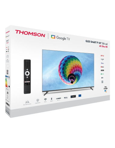 TV Set, THOMSON, 50", 4K/Smart, QLED, 3840x2160, Wireless LAN, Bluetooth, Google TV, Black, 50QG4S14