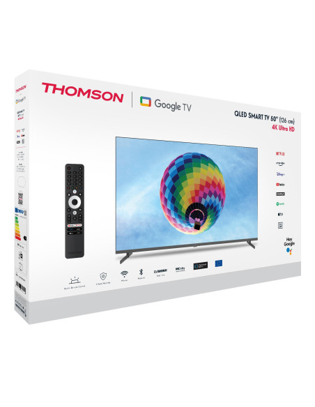 TV Set, THOMSON, 50", 4K/Smart, QLED, 3840x2160, Wireless LAN, Bluetooth, Google TV, Black, 50QG4S14