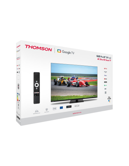 TV Set, THOMSON, 43", 4K/Smart, QLED, 3840x2160, Wireless LAN, Bluetooth, Google TV, Black, 43QG7C14