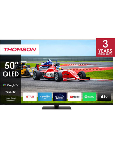 TV Set, THOMSON, 50", 4K/Smart, QLED, 3840x2160, Wireless LAN, Bluetooth, Google TV, Black, 50QG7C14
