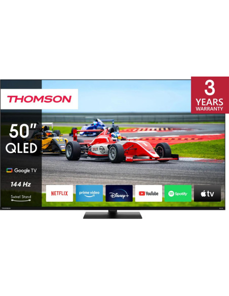 TV Set, THOMSON, 50", 4K/Smart, QLED, 3840x2160, Wireless LAN, Bluetooth, Google TV, Black, 50QG7C14