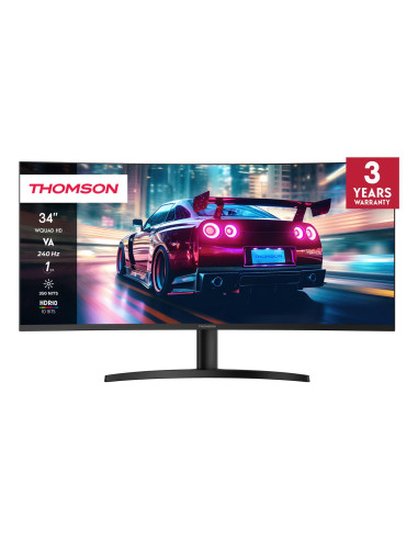 LCD Monitor, THOMSON, 34 ", 3440 x 1440 pixels, UltraWide Quad HD, LCD, Curved, M34QG7Y14C