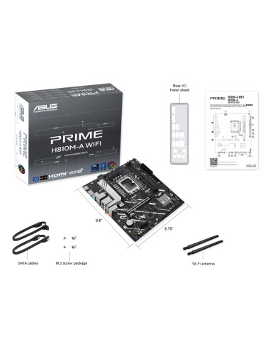 Mainboard, ASUS, Intel H810, LGA1851, Micro-ATX, Memory DDR5, Memory slots 2, PRIMEH810M-AWIFI