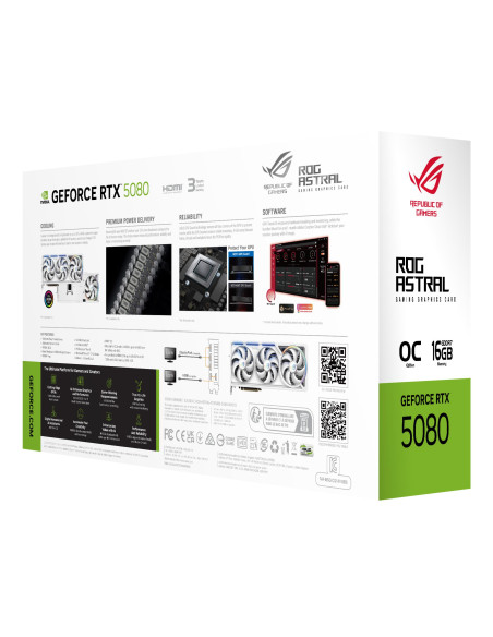 Graphics Card, ASUS, NVIDIA, GeForce RTX 5080, 16 GB, GDDR7, 256 bit, PCI Express 5.0, Active, ROG-ASTRAL-RTX5080O16G-WH