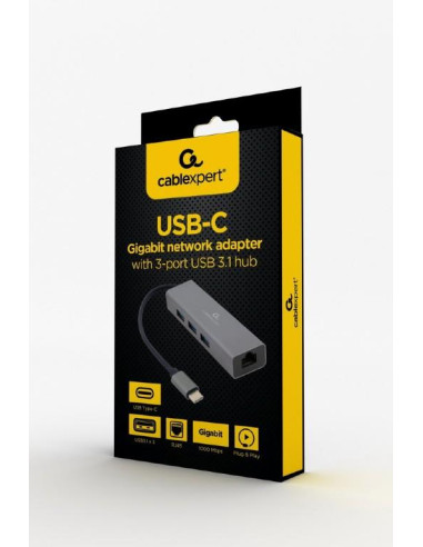 I/O ADAPTER USB-C TO LAN RJ45/USB HUB A-CMU3-LAN-01 GEMBIRD