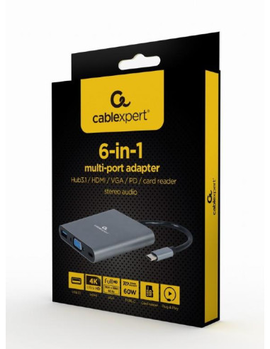 I/O ADAPTER USB-C TO HDMI/USB3/6IN1 A-CM-COMBO6-01 GEMBIRD