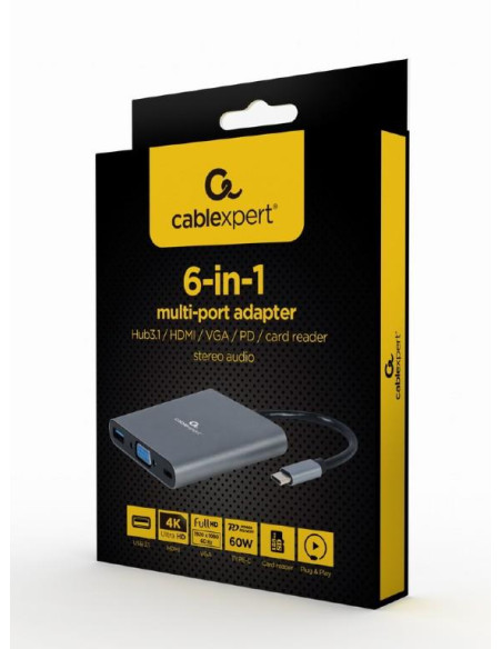 I/O ADAPTER USB-C TO HDMI/USB3/6IN1 A-CM-COMBO6-01 GEMBIRD