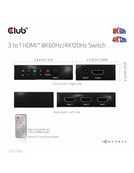 VIDEO SWITCH HDMI 3PORT/CSV-1381 CLUB3D