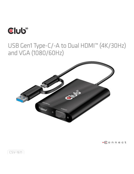 I/O ADAPTER USB-C TO HDMI/VGA/CSV-1611 CLUB3D