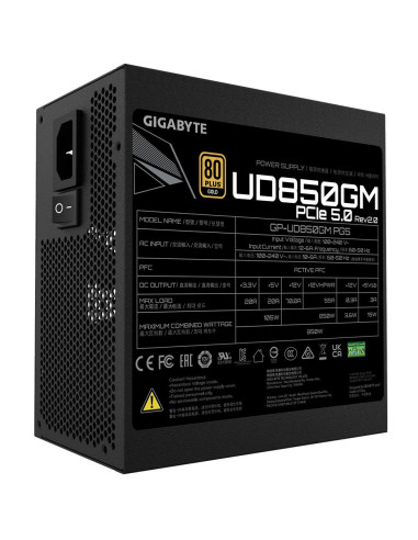 Power Supply, GIGABYTE, UD850GM PG5 V2, ATX 3.1, 850 Watts, Efficiency 80 PLUS GOLD, PFC Active, MTBF 100000 hours, GP-UD850GMP