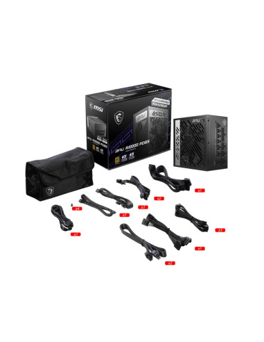 Power Supply, MSI, 1000 Watts, Efficiency 80 PLUS GOLD, PFC Active, MPGA1000GPCIE5