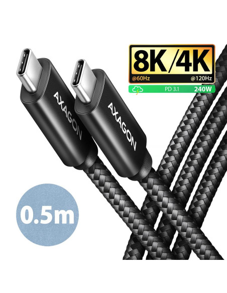 CABLE USB-C TO USB-C 0.5M 240W/8K BLACK BUCM4X-CM05AB AXAGON