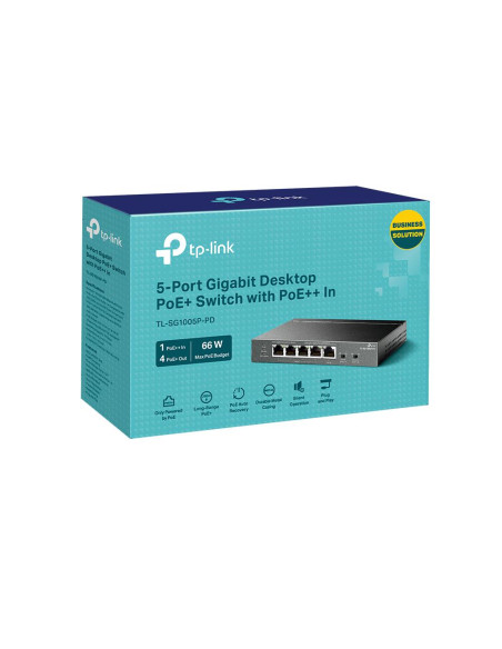 Switch, TP-LINK, TL-SG1005P-PD, Desktop/pedestal, 5x10Base-T / 100Base-TX / 1000Base-T, PoE+ ports 5, TL-SG1005P-PD