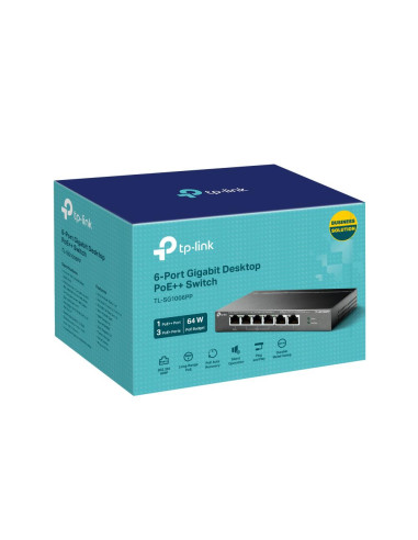 Switch, TP-LINK, TL-SG1006PP, Desktop/pedestal, 6x10Base-T / 100Base-TX / 1000Base-T, PoE+ ports 4, TL-SG1006PP