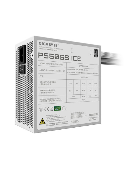 Power Supply, GIGABYTE, GP-P550SS ICE, 550 Watts, Efficiency 80 PLUS SILVER, PFC Active, MTBF 100000 hours, GP-P550SSICE