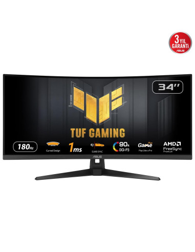 LCD Monitor, ASUS, TUF Gaming VG34VQ3B, 34", Gaming/Curved, Panel VA, 3440x1440, 16:9, 180Hz, 1 ms, Speakers, 90LM0AA0-B01170