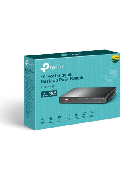 Switch, TP-LINK, 1xSFP, PoE+ ports 8, TL-SG1210MP