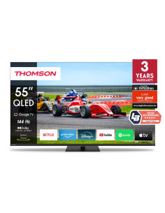 TV Set, THOMSON, 55", 4K/Smart, QLED, 3840x2160, Wireless LAN, Bluetooth, Google TV, Black, 55QG7C14