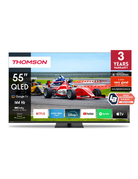 TV Set, THOMSON, 55", 4K/Smart, QLED, 3840x2160, Wireless LAN, Bluetooth, Google TV, Black, 55QG7C14