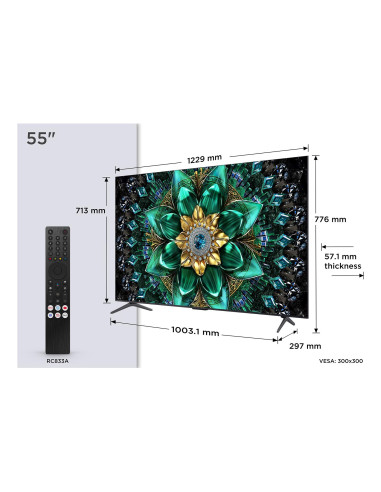 TV Set, TCL, 55 ", 4K Ultra HD, 3840 x 2160 pixels, Flat, 16:9, QD-Mini LED, 55Q6C