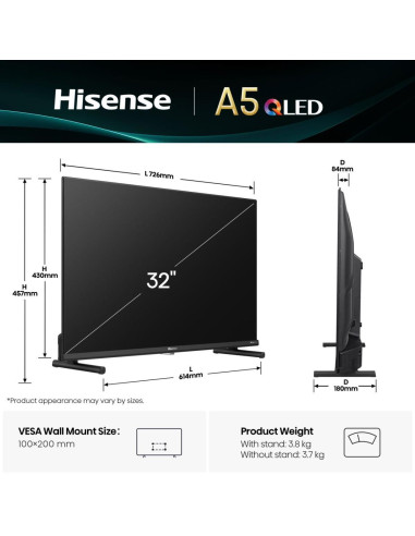 TV Set, HISENSE, 32 ", Full HD, 1920 x 1080 pixels, Flat, 16:9, QLED, 32A5Q