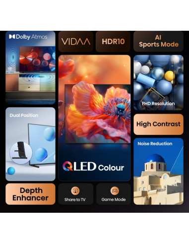 TV Set, HISENSE, 32 ", Full HD, 1920 x 1080 pixels, Flat, 16:9, QLED, 32A5Q